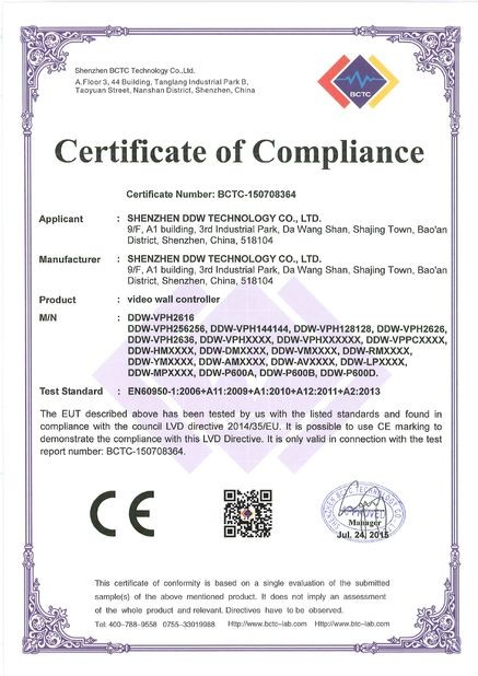China Shenzhen DDW Technology Co., Ltd. Zertifizierungen
